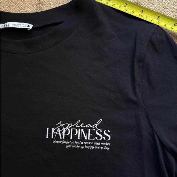 Zara black short sleeve T-shirt w chiffon pleated back and text on front NWOT S - Picture 4 of 12